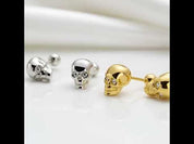 Yellow Gold Skull Diamond Screw Stud Earrings