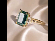 Three-Stone Emerald Green Engagement Ring