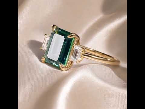 Three-Stone Emerald Green Engagement Ring