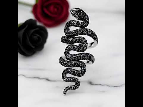 Gothic Serpent Wrap Black Diamond Adjustable Statement Ring