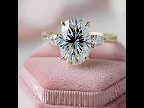 14k Yellow Gold 1ct Oval Cut Diamond Three Stone Engagement Ring