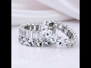 Eternity Emerald & Round & Oval Cut Wedding Band Set