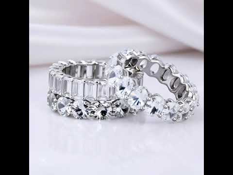 Eternity Emerald & Round & Oval Cut Wedding Band Set