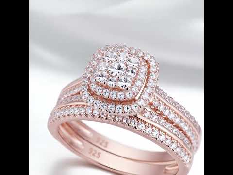 1.6 Ct Round Diamond Option 2pcs Rose Gold Ring Set