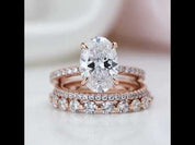 Rose Gold Oval Cut Simulated Diamond Option 3Pcs Wedding Ring Set