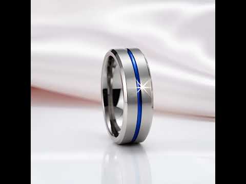 8mm Tungsten Carbide Thin Blue Line Men's Wedding Band
