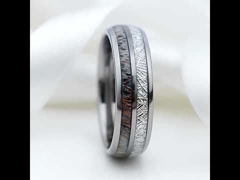 8mm Domed Men's Wedding Band with Meteorite Antler Inlay