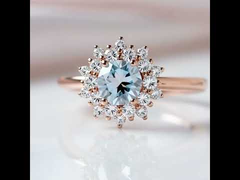 14k Gold 1.2 Ct Moonstone Round Cut Halo Engagement Ring