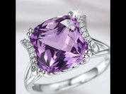 14k White Gold 6.4 Ct Cushion Purple Amethyst Diamond Option
