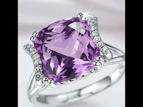 14k White Gold 6.4 Ct Cushion Purple Amethyst Diamond Option