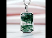 Emerald Cut Moss Agate Necklace