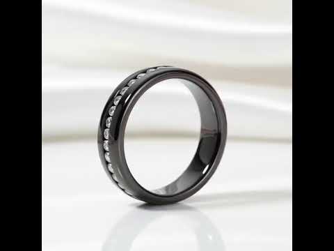 Round Cut Diamond Option Black Unisex Wedding Band