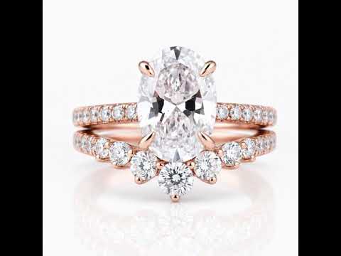 Rose Gold Oval Cut White Stone Wedding Set