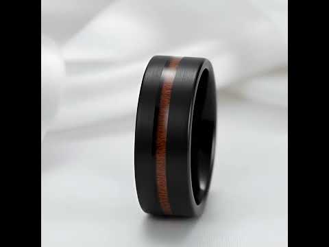 Black with Wood Line Tungsten Carbide Ring