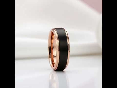 Classic Rose Gold & Black Tungsten Carbide Unisex Wedding Ring