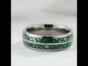 Moss Agate Gunmetal Tungsten Carbide Ring Band