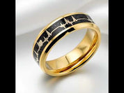 Heart Love Ring with Black Carbon Fiber Inlay Tungsten Men's Ring