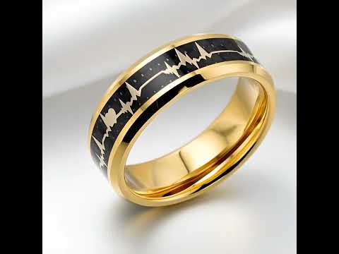 Heart Love Ring with Black Carbon Fiber Inlay Tungsten Men's Ring