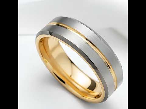 Men's Tungsten Carbide Yellow Line Wedding Band