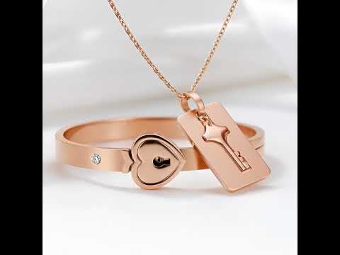 Lock and Key Necklace and Bracelet For Couples
