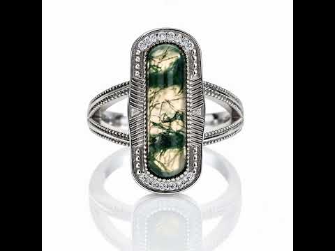Vintage Oval Cut Moss Agate Promise Ring
