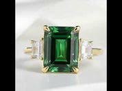 Three-Stone Emerald Green Engagement Ring