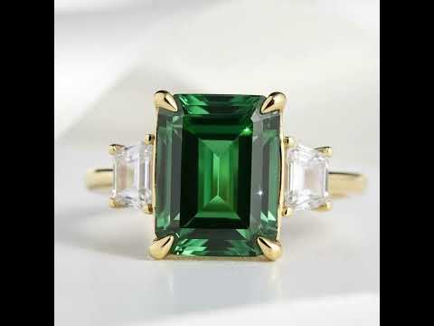 Three-Stone Emerald Green Engagement Ring