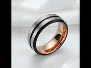 Rose Gold Inner Ring & Black Bevel Groove Tungsten Carbide Men's Ring