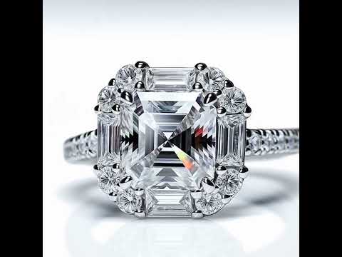 Celestine Diamond Option Emerald Cut Halo Engagement Ring