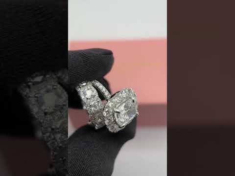 Eternity Halo Cushion Cut Ring Set in White Gold