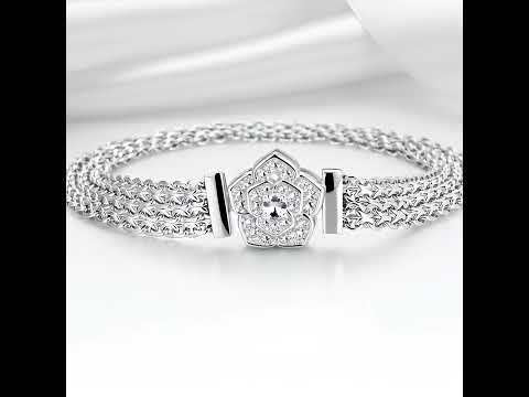 Rose Flower Flat Bracelet with Diamond