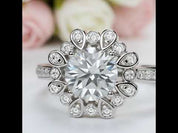 White Gold Sunflower 1.2ct Diamond Halo Engagement Ring