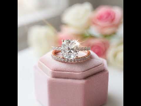 3.0ct Cushion Cut Rose Gold Clear Simulated Sapphire Wedding Ring Set