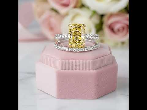 Stunning Radiant Cut Yellow Sapphire Ring Set