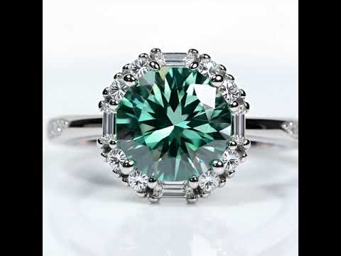 2.0 Ct Round Excellent Cut Green Diamond Engagement Ring