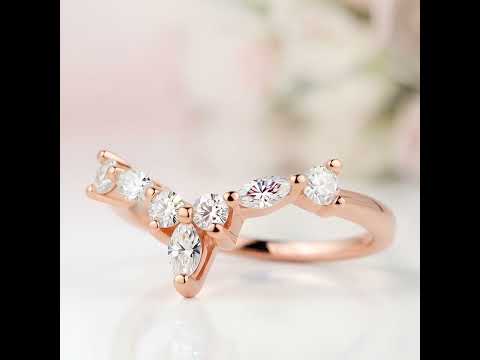 Marquise Cut Stackable V Shape Wedding Band