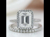 Halo Emerald Cut Simulated Diamond Options Wedding Ring Set