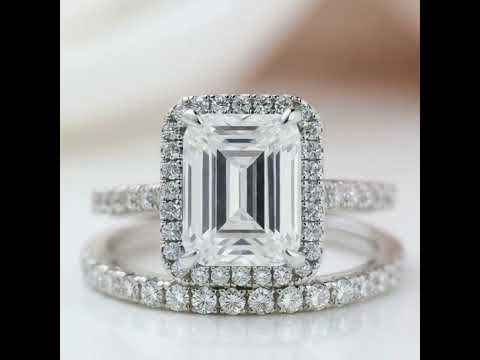 Halo Emerald Cut Simulated Diamond Options Wedding Ring Set