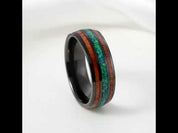 Acacia Wood and Green Opal Tungsten Carbide Ring