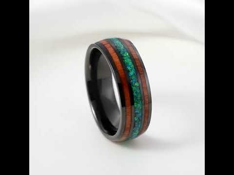 Acacia Wood and Green Opal Tungsten Carbide Ring