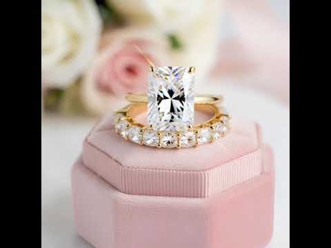 5.0CT Radiant Cut Yellow Gold Ring Set