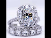 Eternity Halo Cushion Cut Ring Set in White Gold