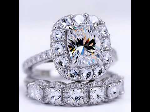 Eternity Halo Cushion Cut Ring Set in White Gold