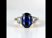 3.5ct Three Stone Blue Sapphire Oval Cut Yellow Gold Engagement Ring