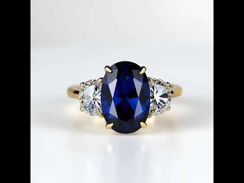 3.5ct Three Stone Blue Sapphire Oval Cut Yellow Gold Engagement Ring
