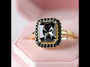 2.6ct Radiant Cut Black Spinel Classic Halo Engagement Ring