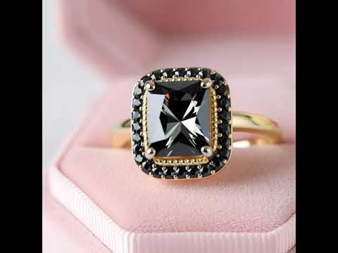 2.6ct Radiant Cut Black Spinel Classic Halo Engagement Ring