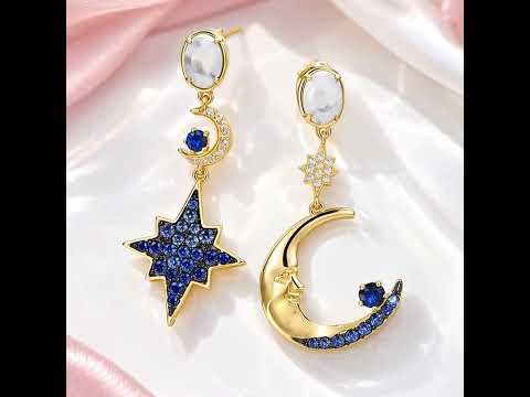 Celestial Moon & Star Diamond Alternative Drop Earrings