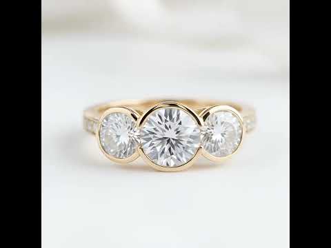 14k Yellow Gold 3.1 Ctw Round Diamond Option Three Stone Engagement Ring