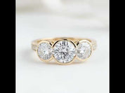 14k Yellow Gold 3.1 Ctw Round Diamond Three Stone Engagement Ring